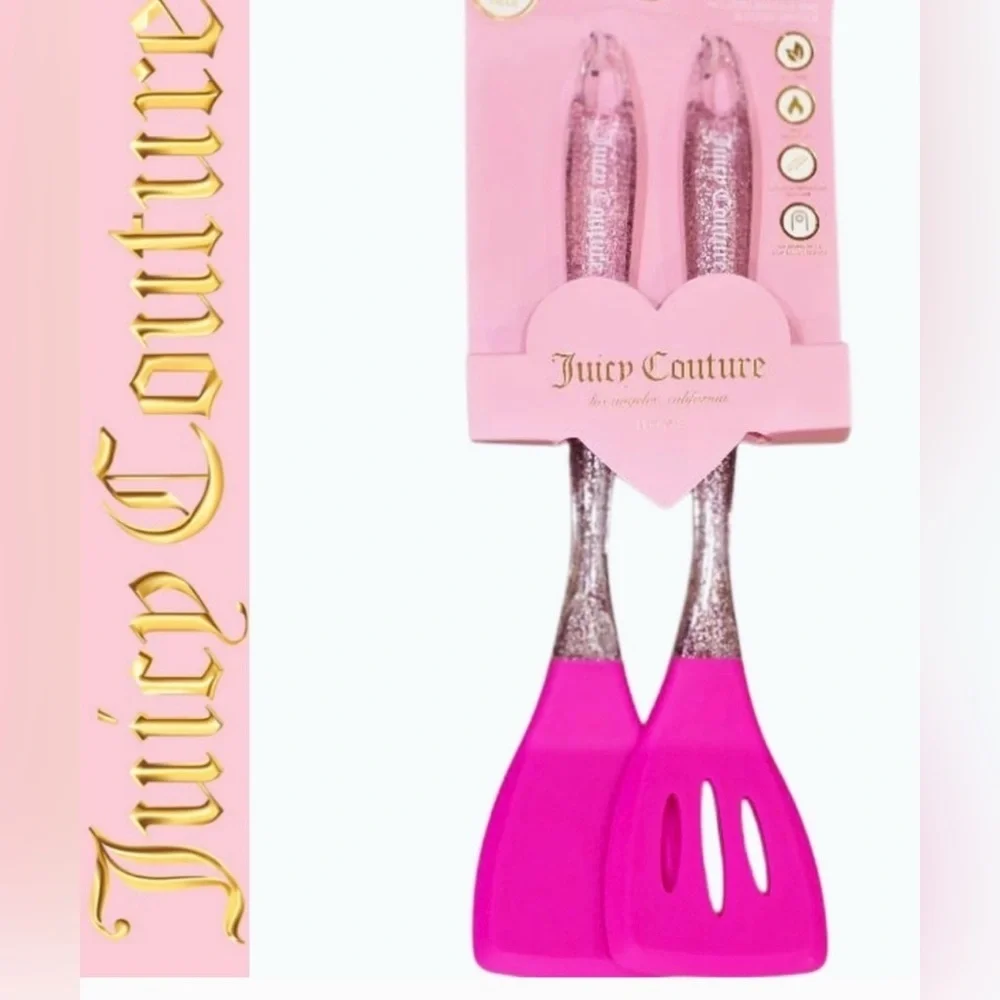 Juicy Couture Pink Whisk and Spatula Set with Glitter Handles